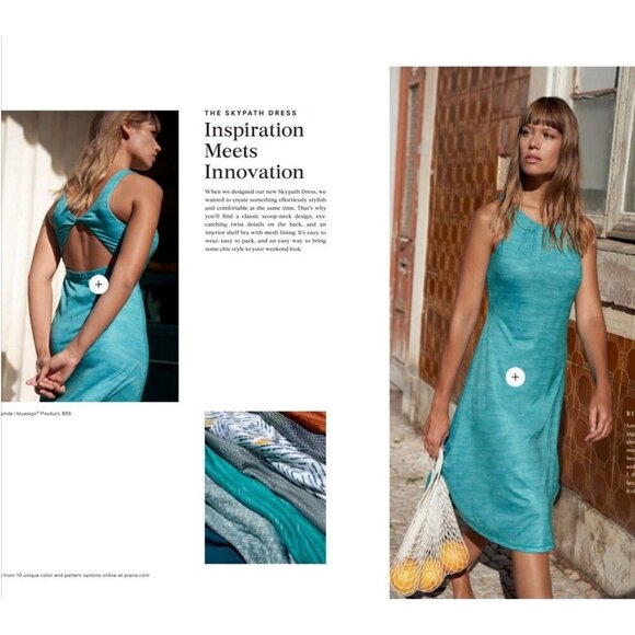 Prana Womens Skypath Dress Blue Green L Padded Open Back Active Outdoor Travel - Picture 2 of 10